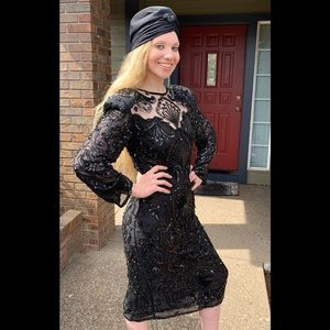 1970s SWEE LO Silk Sequin Flapper Inspired Gown